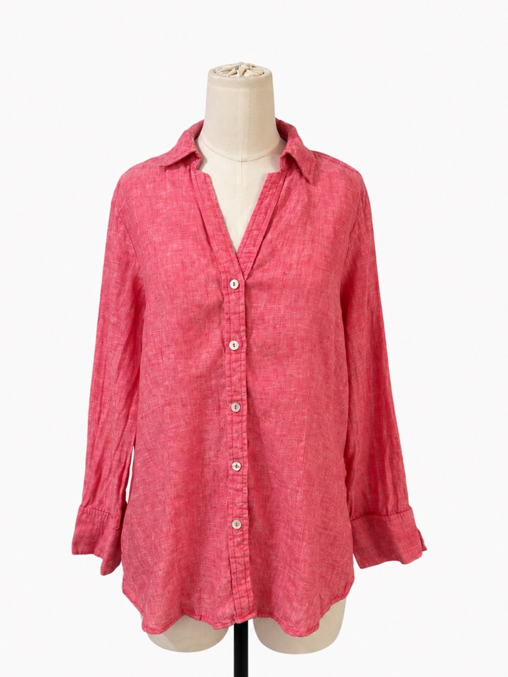 Foxcroft 100% Linen Pink Button Down Shirt Women’s Size Medium Relaxed Fit